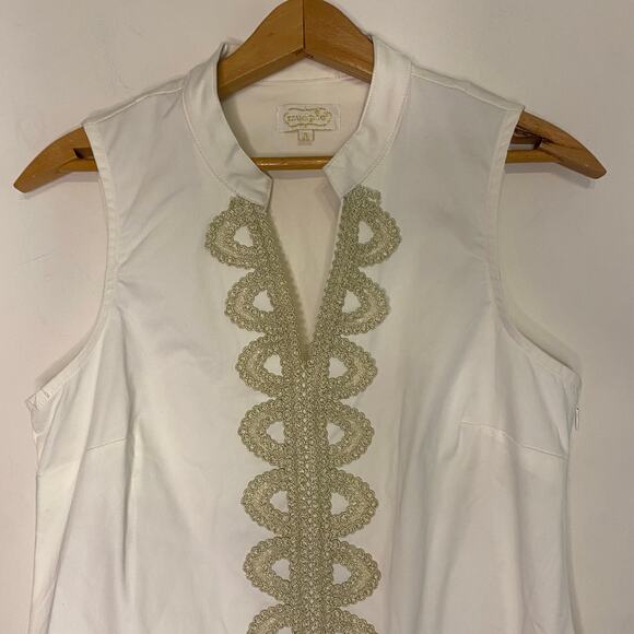 Mudpie White Sleeveless Shift Dress V Neck Classic Vacation Cotton Stretch S - Picture 3 of 13